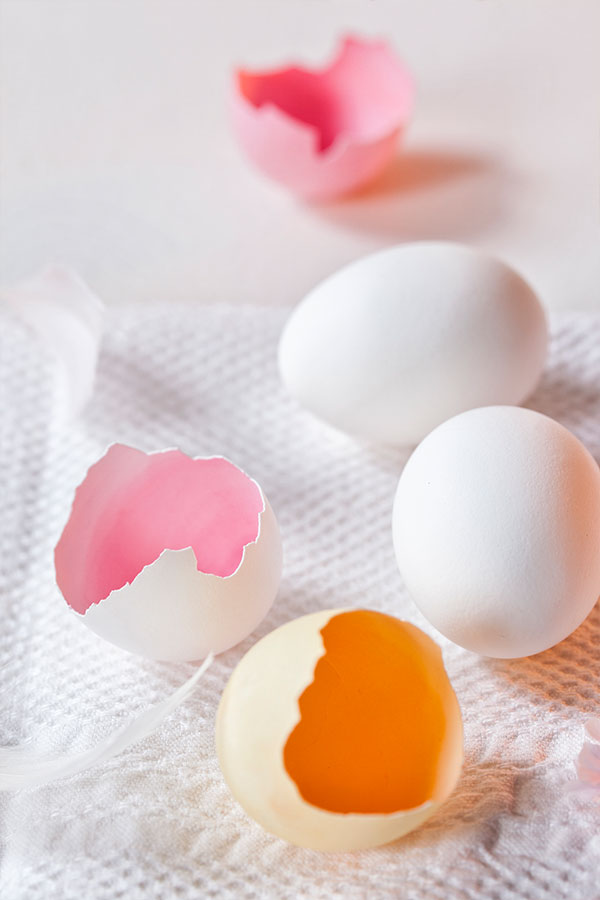Dekorative Eierschalen passend zur Torte zu Ostern mit kleinen Küken