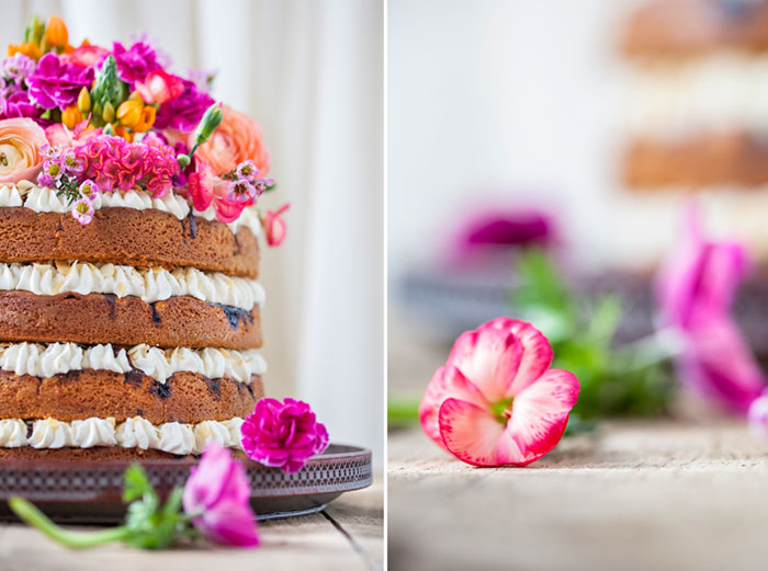 Hochzeitstorte als Naked Cake selbstgemacht mit Blumen