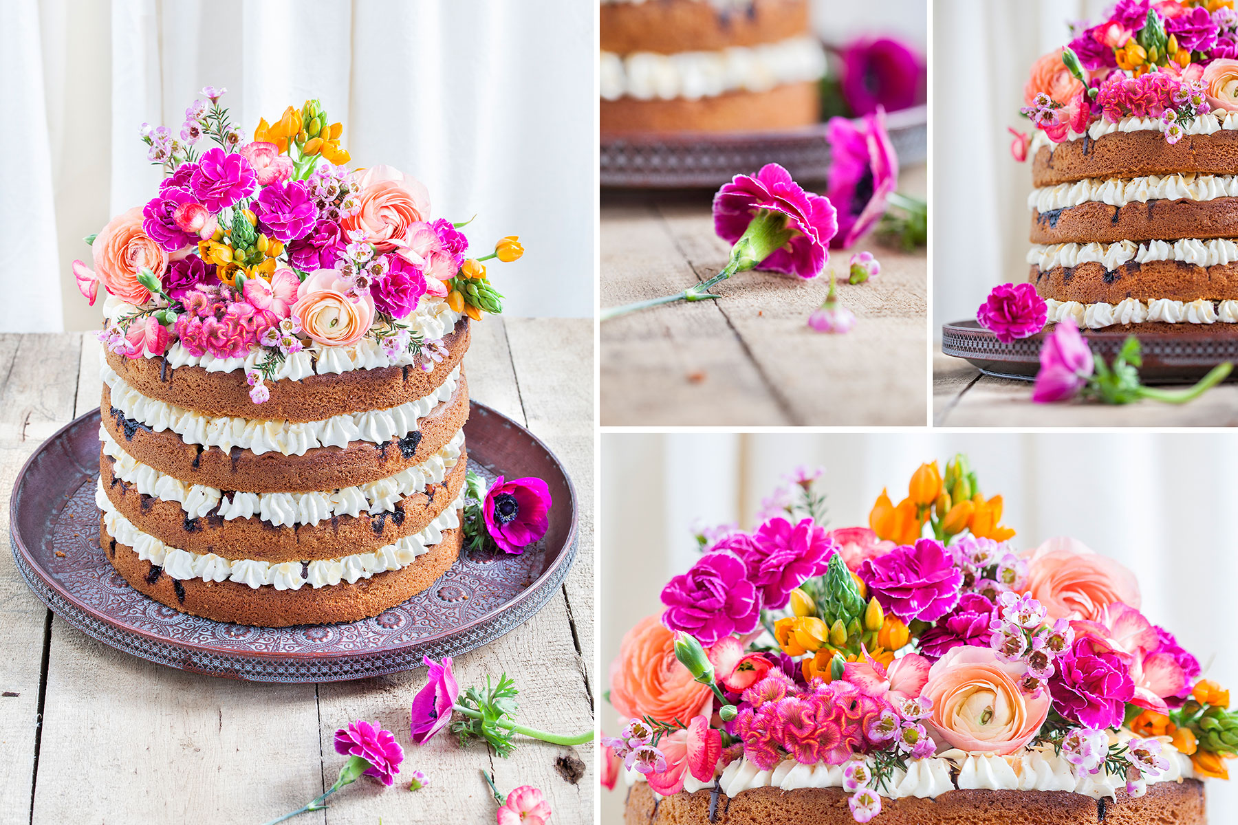 Hochzeitstorte Rezept und Idee für Naked Cake mit vielen Blumen