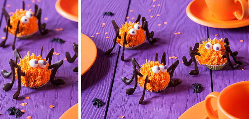 Windbeutel-Spinnen als Dessert und Halloween Kuchen