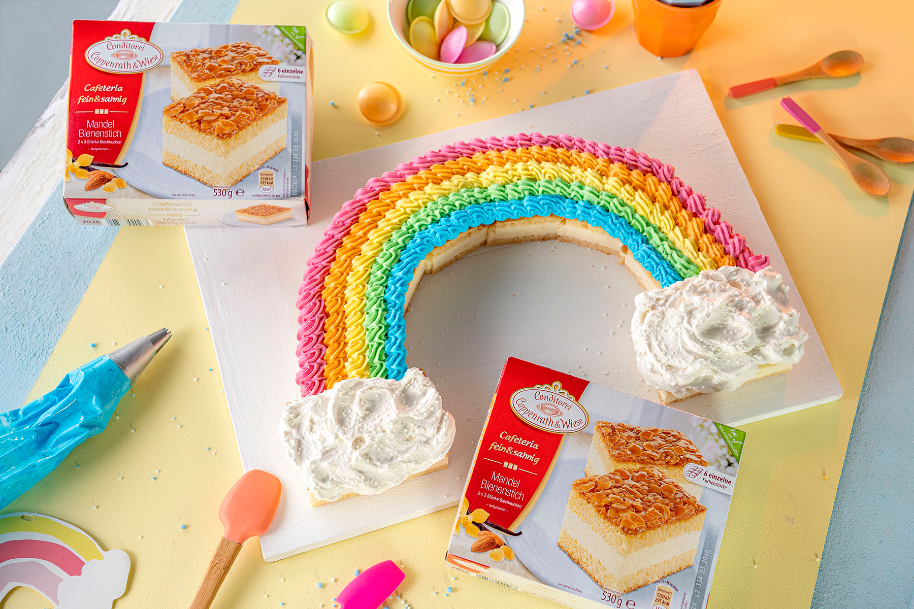 Bunter Regenbogen-Kuchen zum Geburtstag